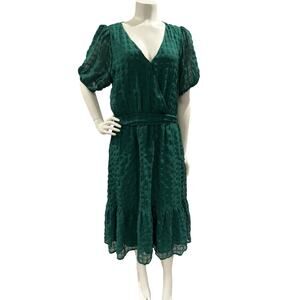 Ryan Michelle Emerald Green Textured Dress Size Large Lined With Elastic Waist